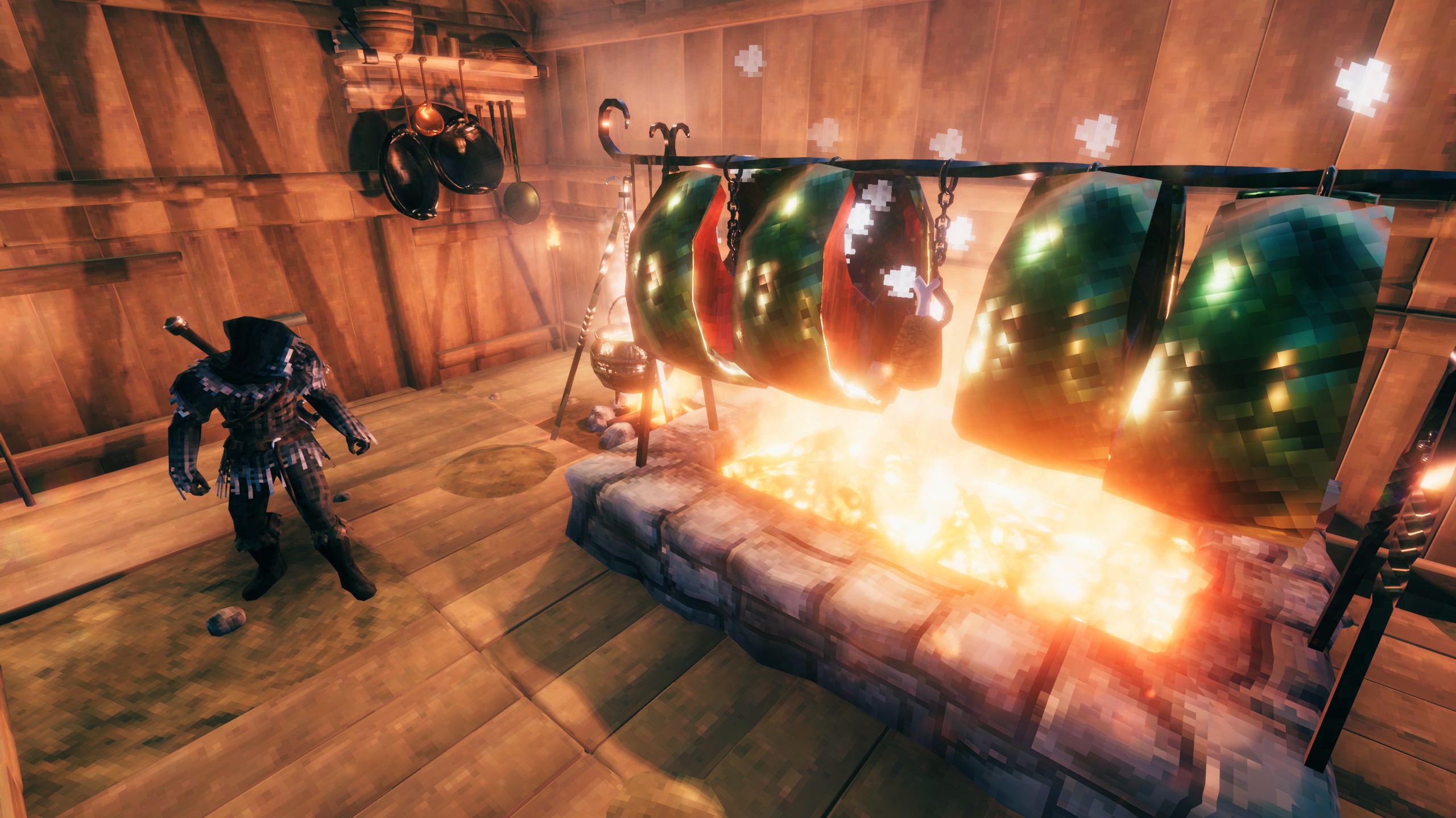Viking cooking meat over fire