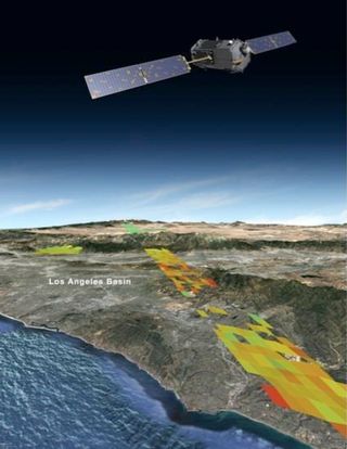 Illustration of an OCO-2 data collection over the Los Angeles Basin.