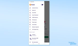 Avast Mobile Security app menu