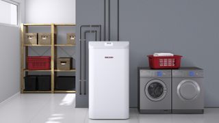 a ground source heat pump unit in a utility room
