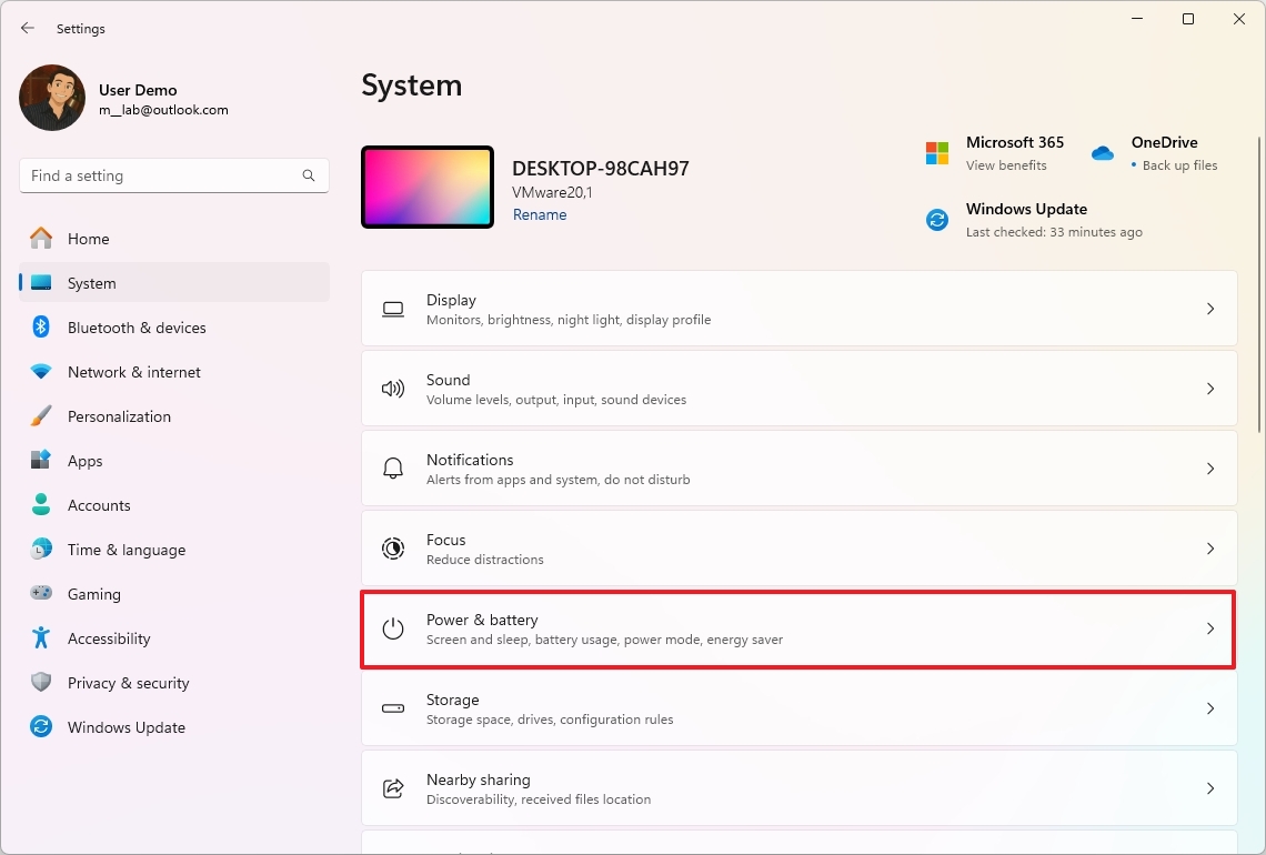 Power & battery settings