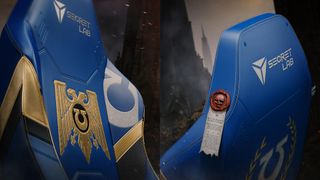Images of the Titan Evo Warhammer 40k Ultramarine edition gaming chair, a collaboration between Games Workshop and Secretlab