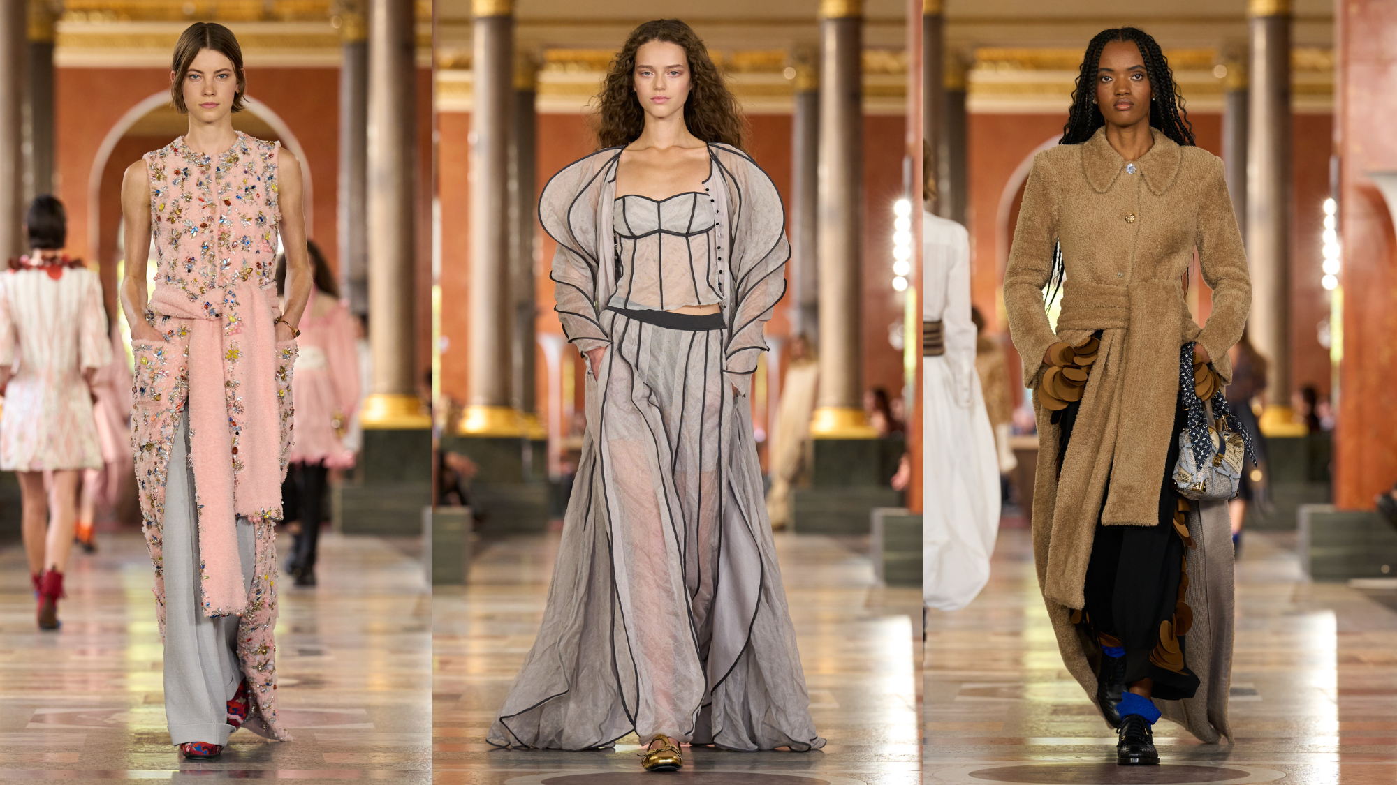 Models on the Louis Vuitton spring 2026 runway.