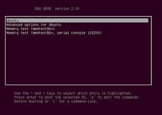 The GRUB2 interface seen when booting up a Linux machine.