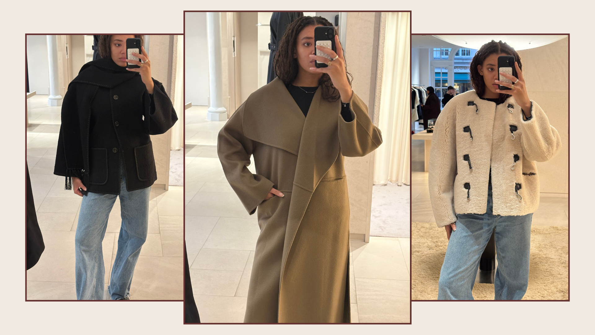 Fashion editor Imani does the Toteme winter coat try on. She wears three different coats from the edit.