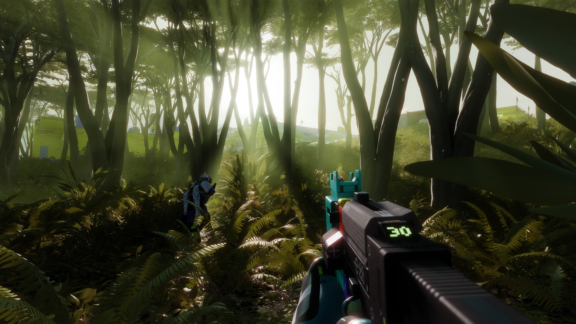 A screenshot from extraction shooter Marathon showing the player looking at a forest.