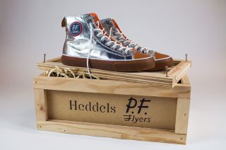 Heddels and PF Flyers' Mercury All American sneakers are made from aluminized nylon, nickel alloy and parachute cord, among other materials original to the Mercury spacesuits and capsule.