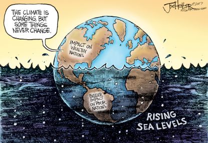 Political Cartoon U.S. Climate Change impacts wealthy, poor nations