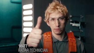 Adam Driver giving a thumbs up as Kylo Ren in disguise on SNL.