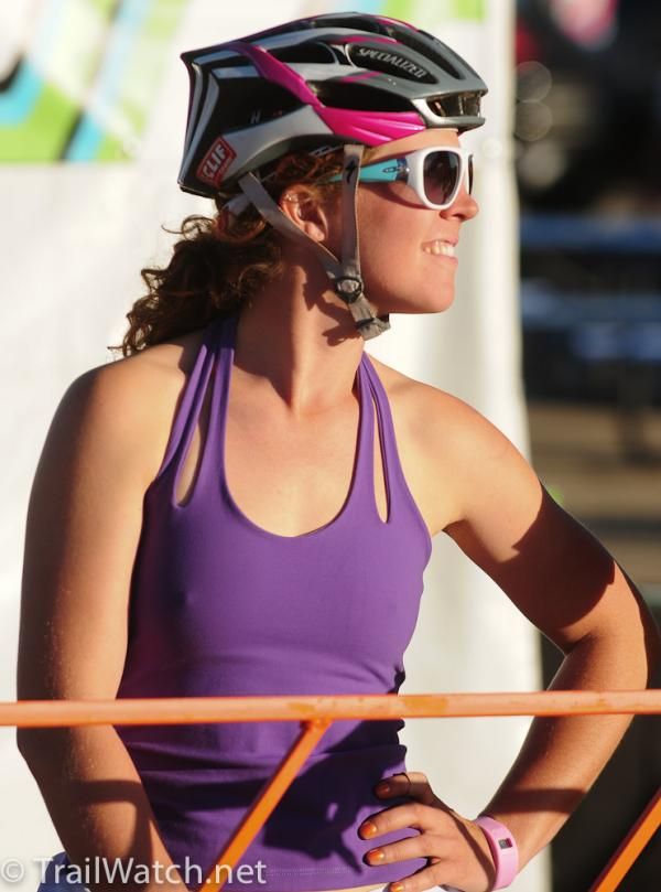 Teal Setson-Lee watching the men's race and enjoying the summery weather