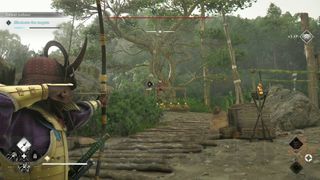 Assassin's Creed Shadows weapons Yasuke aiming bow at enemy