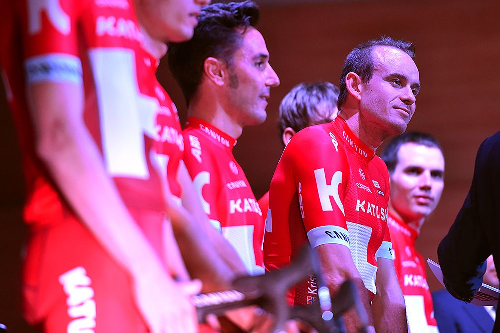 All the riders on stage at the Katusha team presentation