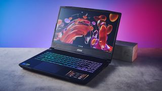 A black MSI Katana 15 HX B14W gaming laptop