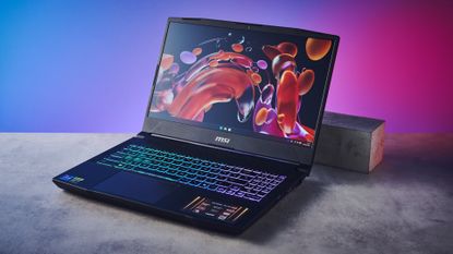 A black MSI Katana 15 HX B14W gaming laptop