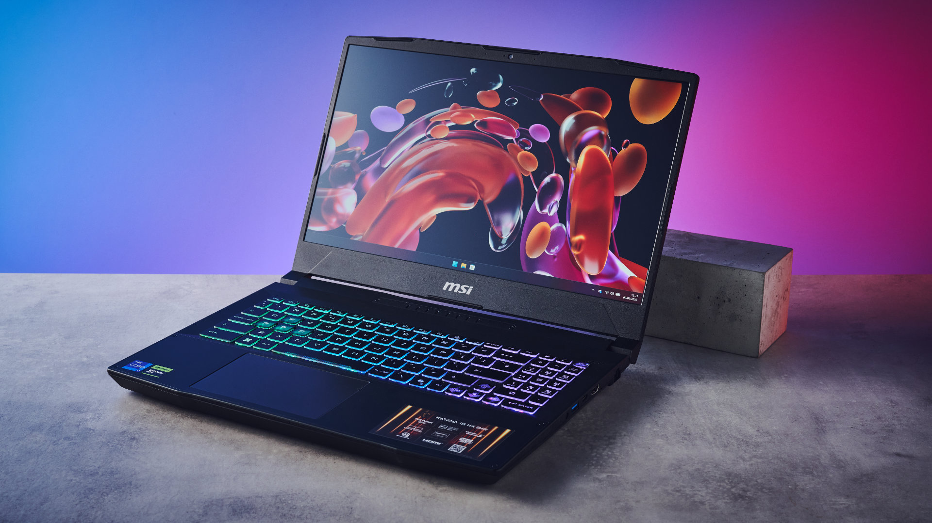 A black MSI Katana 15 HX B14W gaming laptop