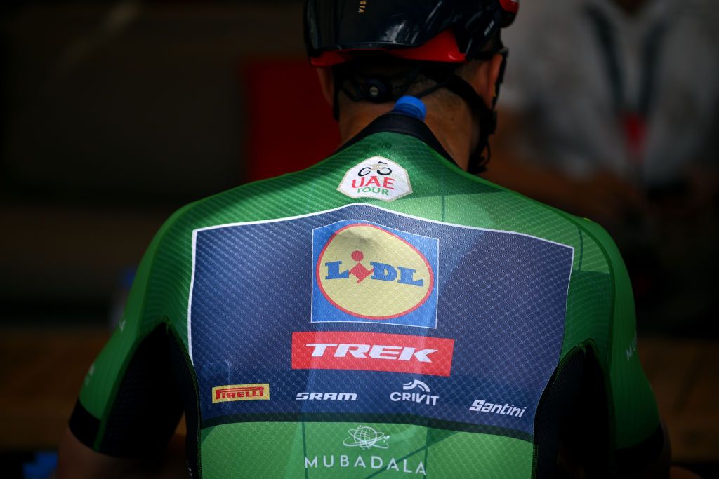 RAS AL KHAIMAH UNITED ARAB EMIRATES FEBRUARY 19 Detailed view of Jonathan Milan of Italy and Team LidlTrek Green Points Jersey prior to the 7th UAE Tour 2025 Stage 3 a 181km stage from Ras al Khaimah to Jebel Jais 1490m UCIWWT on February 19 2025 in Ras al Khaimah United Arab Emirates Photo by Dario BelingheriGetty Images