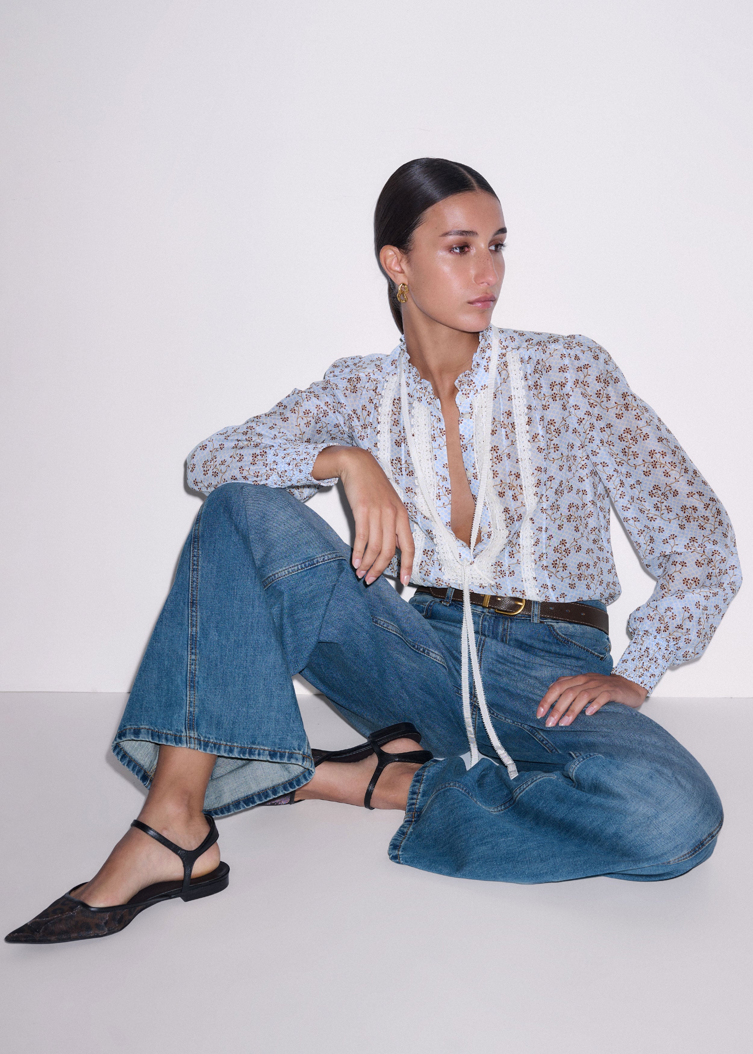Lace Trim Blouse + Tie