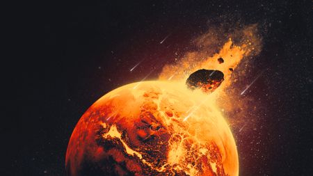 Artist's interpretation of a giant protoplanet striking Mars