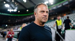 WOLFSBURG, GERMANY - SEPTEMBER 09: Head Coach Hansi Flick of Germany looks on prior to the international friendly match between Germany and Japan at Volkswagen Arena on September 09, 2023 in Wolfsburg, Germany. (Photo by Marvin Ibo Guengoer - GES Sportfoto/Getty Images)