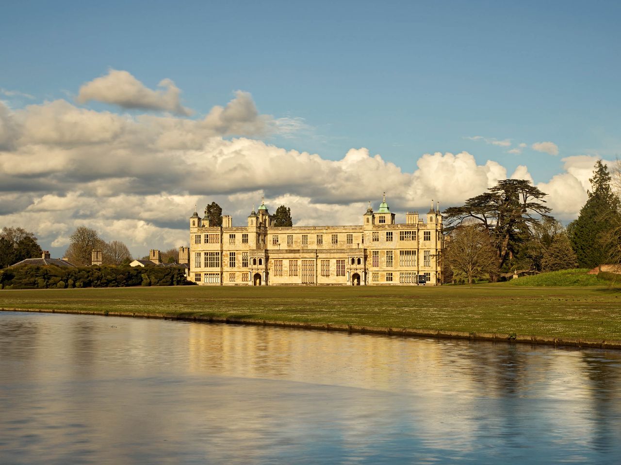 Fig 1: The hall range at historic Audley End in Essex, now the main front of the house, with its double porch for the King and Queen. Audley End, Essex. Photographed by Paul Highnam for Country Life. ©Country Life