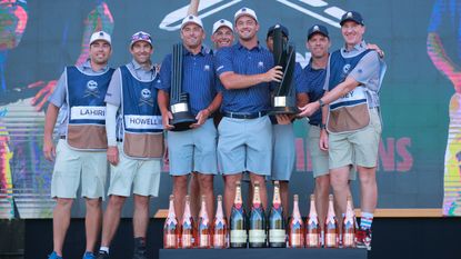 Crushers GC celebrate with the trophy after winning the 2023 LIV Golf Mayakoba