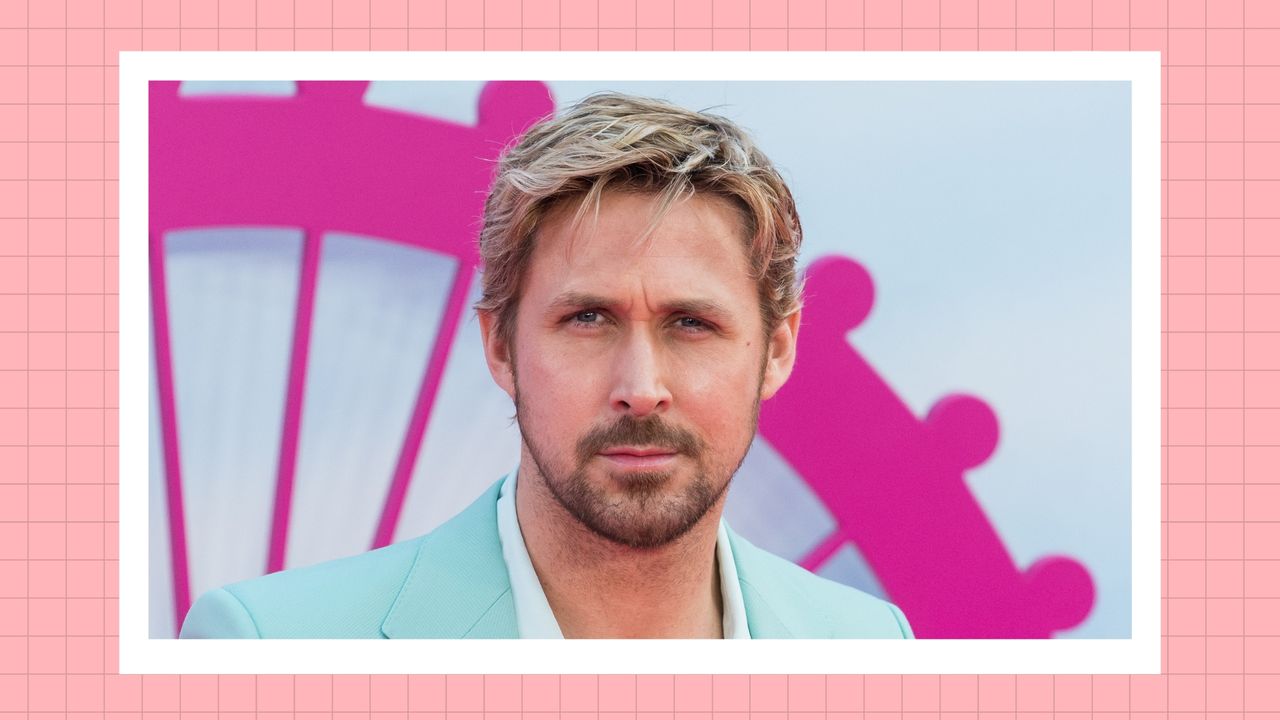 Ryan Gosling attends the European premiere of &#039;Barbie&#039; at the Cineworld Leicester Square in London, United Kingdom on July 12, 2023/ in a peach/orange template