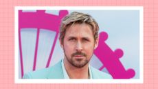 Ryan Gosling attends the European premiere of 'Barbie' at the Cineworld Leicester Square in London, United Kingdom on July 12, 2023/ in a peach/orange template