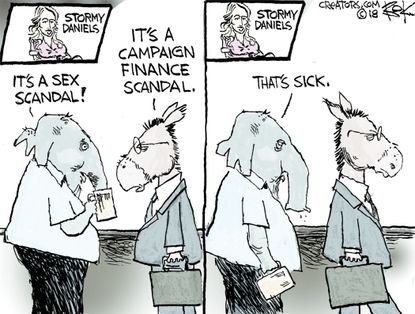 Political cartoon U.S. Stormy Daniels affair allegations campaign finance GOP Democrats
