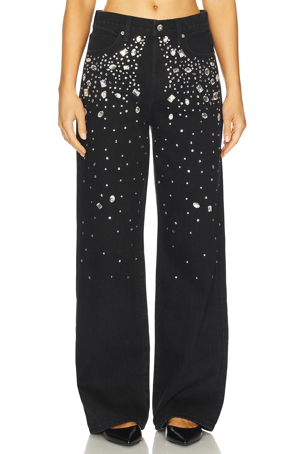 The Harlowe Stone Embellished Wide Leg Jeans