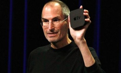 Late Apple CEO Steve Jobs reveals the new smaller Apple TV Sept. 1, 2010.