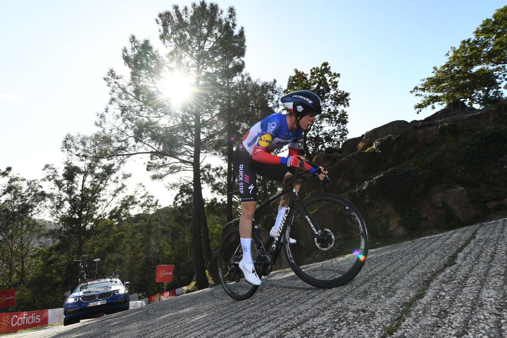 MIRADOR DE ZARO DUMBRA SPAIN NOVEMBER 03 Remi Cavagna of France and Team Deceuninck QuickStep during the 75th Tour of Spain 2020 Stage 13 a 337km Individual Time Trial stage from Muros to Mirador de zaro Dumbra 278m ITT lavuelta LaVuelta20 La Vuelta on November 03 2020 in Mirador de zaro Dumbra Spain Photo by David RamosGetty Images