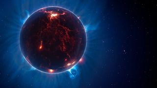 a magma-covered orb in space