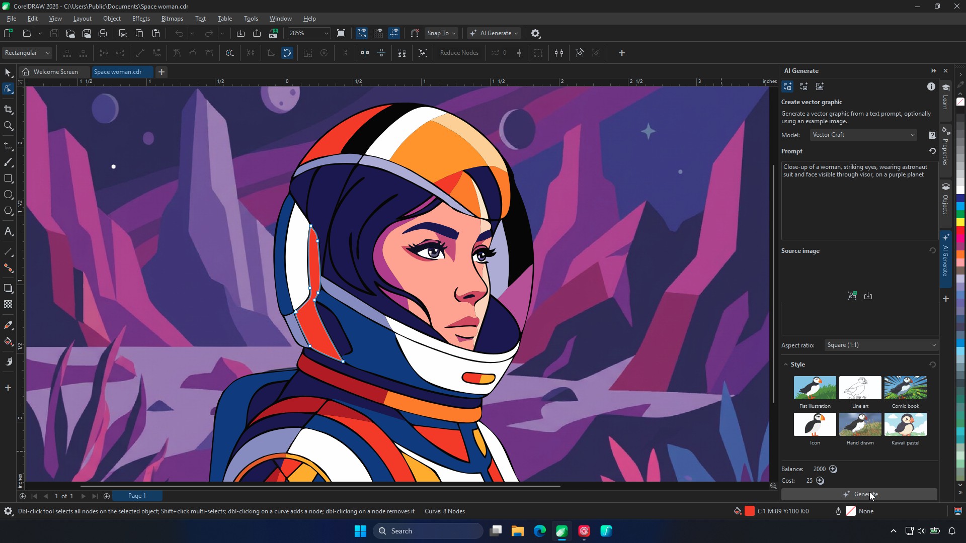 Images of an AI vector image in CorelDRAW