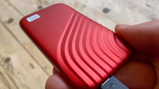 A red WD My Passport SSD