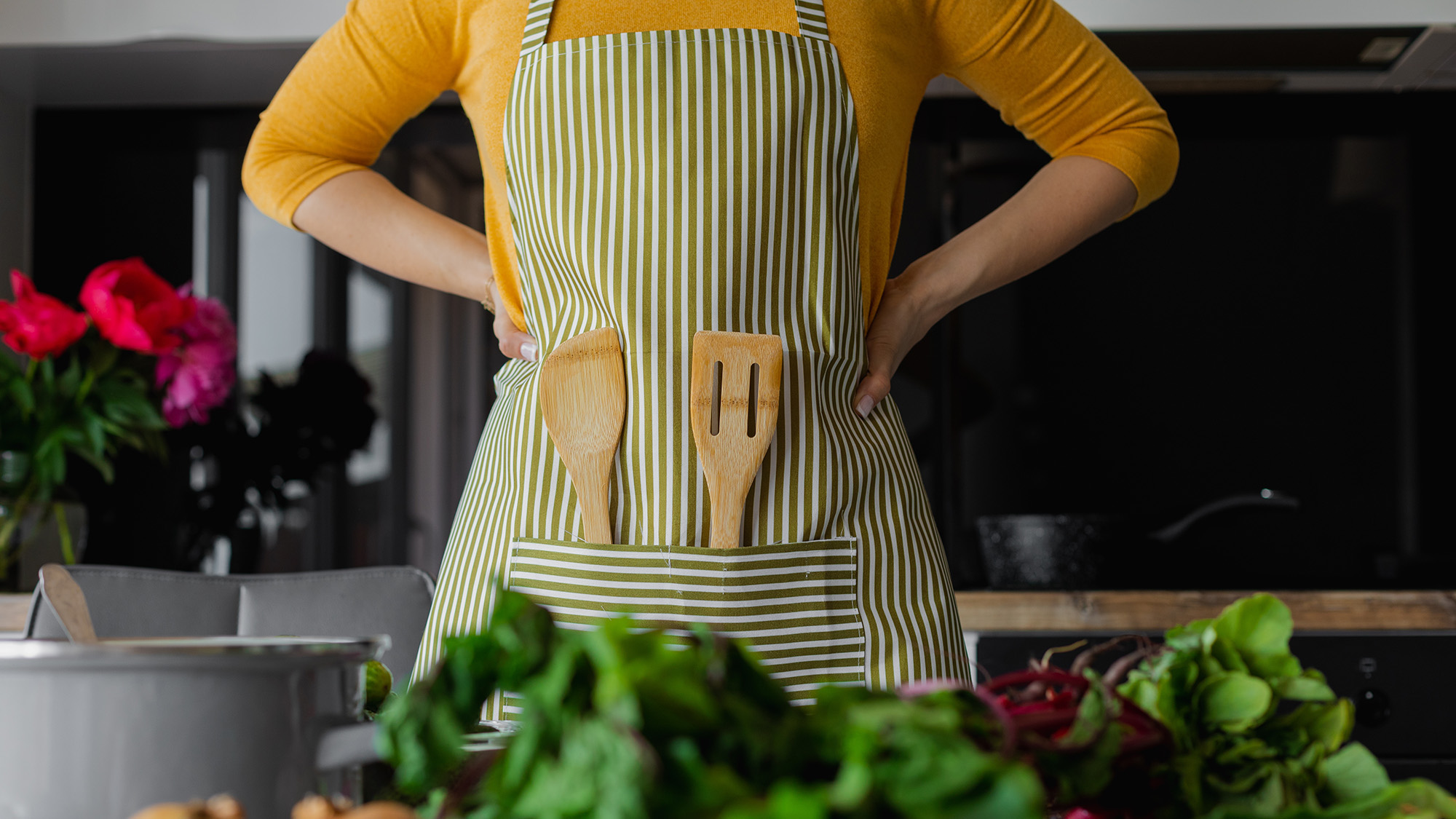 Woman wearing cooking apron