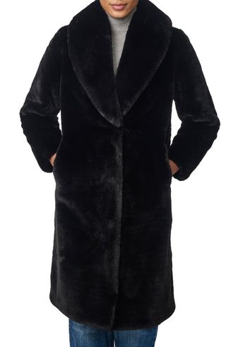 Faux Fur Shawl Collar Coat