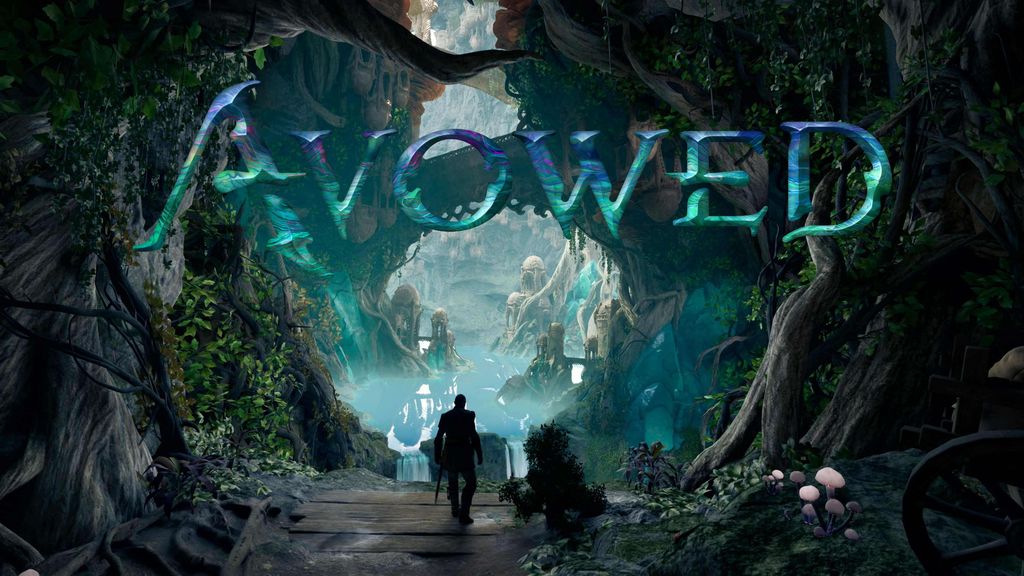 A Gamescom 2024 Avowed screenshot combined with the Avowed logo.