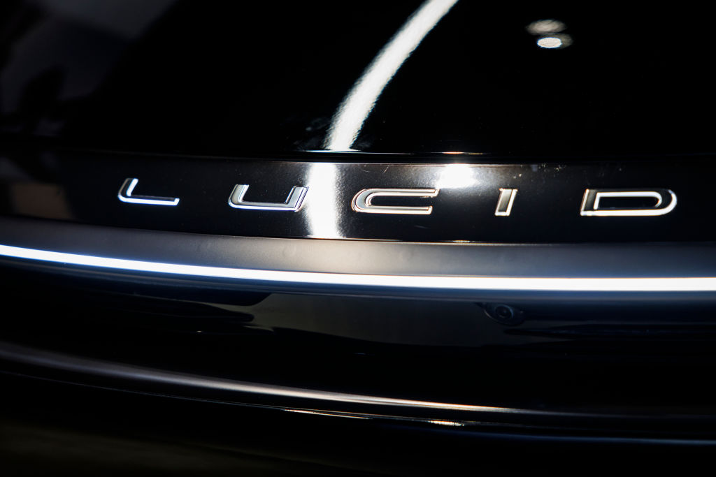 A Lucid Air electric vehicle (EV) at the company's showroom in Tysons, Virginia.