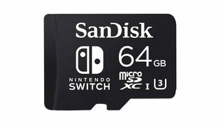 Sandisk microSDXC på 64 GB mot hvit bakgrunn