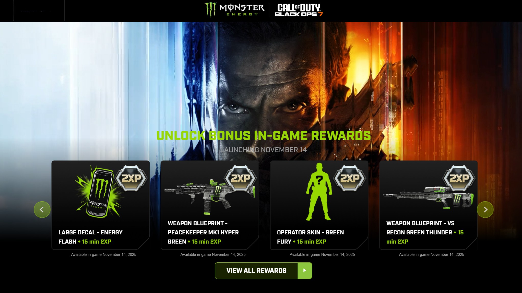 Some of the Monster Energy rewards for Call of Duty: Black Ops 7.