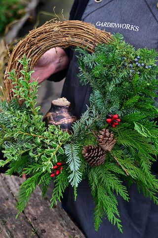 Christmas wreath made with a waxed Amaryllis bulb