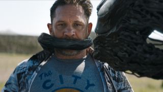 Tom Hardy mouth covered in Venom: The Last Dance