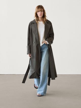 massimodutti, Long Cotton Trench Coat