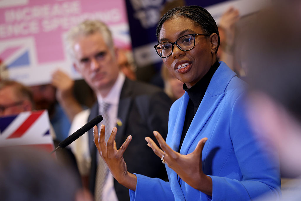Conservative Leader Kemi Badenoch delivers a speech at Glaziers Hall on July 7, 2026 in London, England