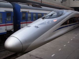 A high-speed train, such as this one in China, is planned to connect LA and Las Vegas.