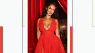 Maya Jama wears a red dress as she attends the National Gallery's Summer Party on June 15, 2023 in London, England.