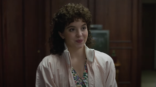 Sydney Sweeney with brunette perm as Christy 