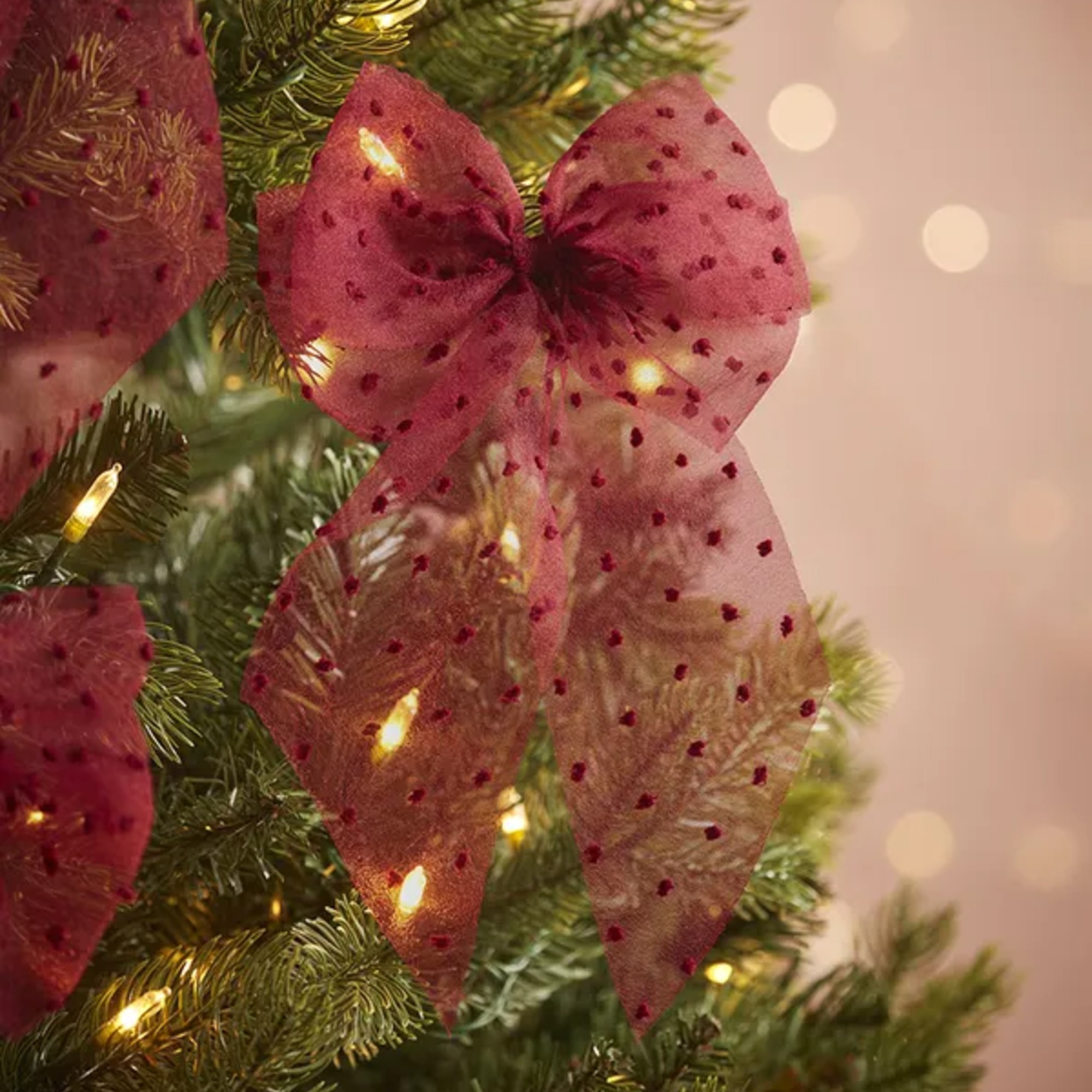 Cox &amp;amp; Cox Twelve Snowball Textured Organza Tree Bows - Berry Red
