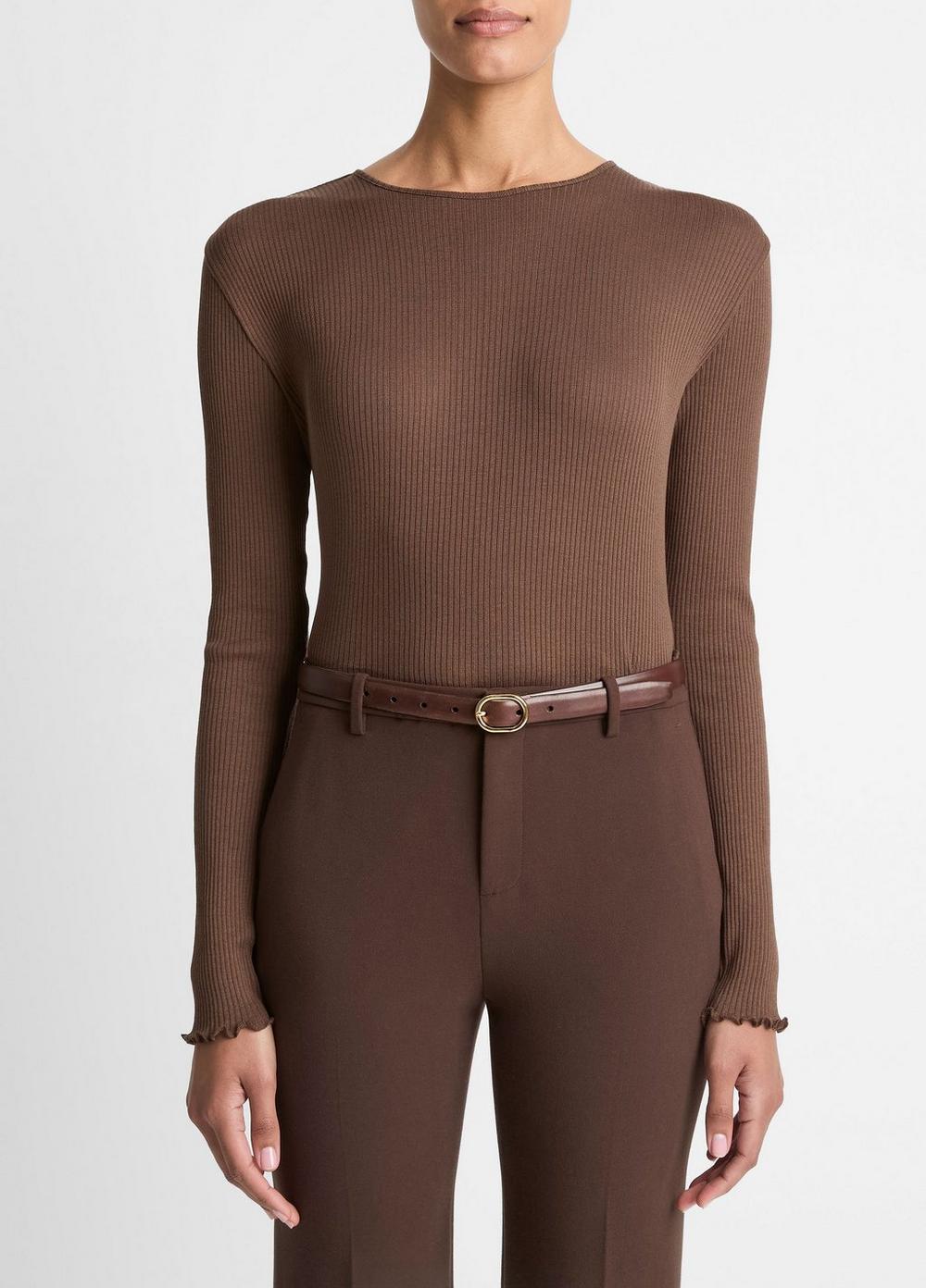 Ruffled-Edge Pima Cotton Long-Sleeve T-Shirt