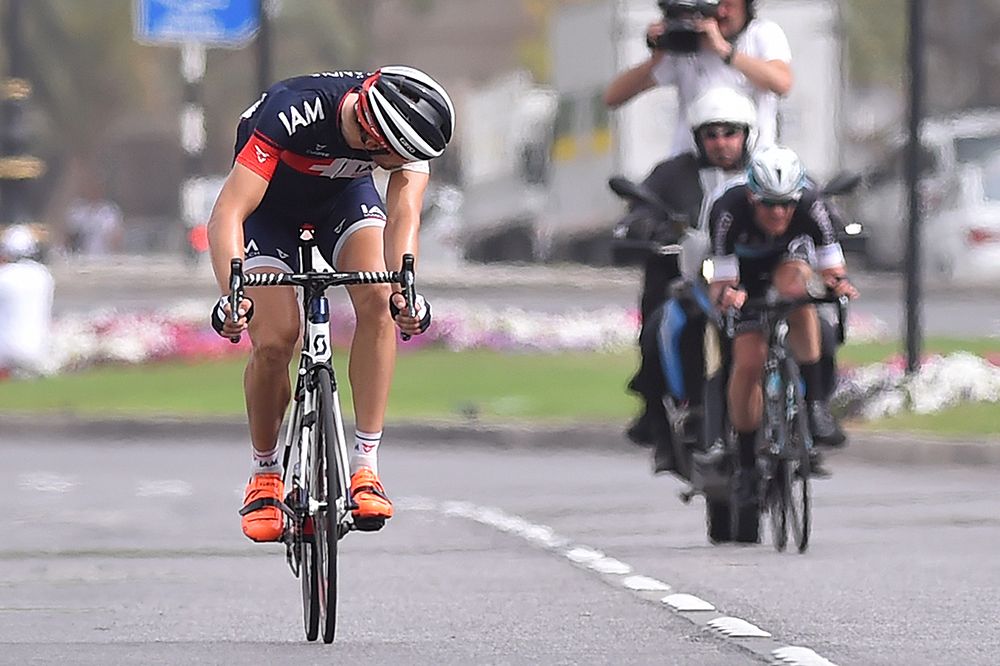 Matthias Br&auml;ndle (IAM Cycling) powers clear at the Tour of Oman.